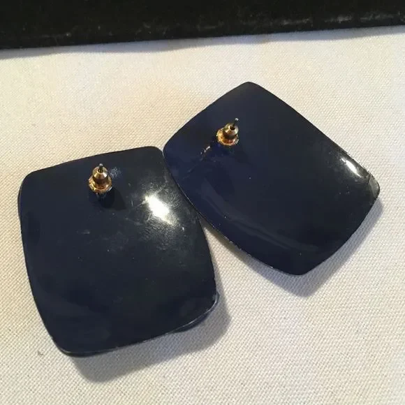 Vintage Navy Blue Earrings With Gold Stars - Picture 4 of 4